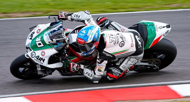 AJN Steelstock bimota BSB bike leaning through a corner